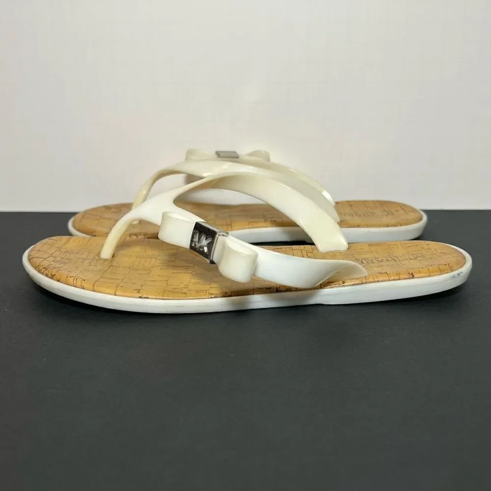 Girls MICHAEL KORS White Cork Print Footbed Flip Flop Sandals / Size 2